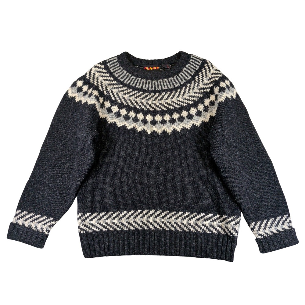 Celebration Womens Black Shetland Wool Fair Isle Nordic Yoke Sweater Large VTG